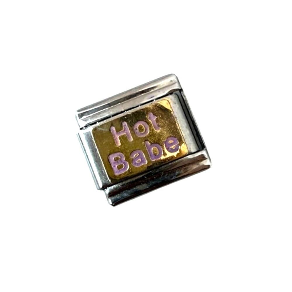 Pink "Hot Babe" Italian Charm Bracelet Link 9mm Stainless Steel Y2K NEW